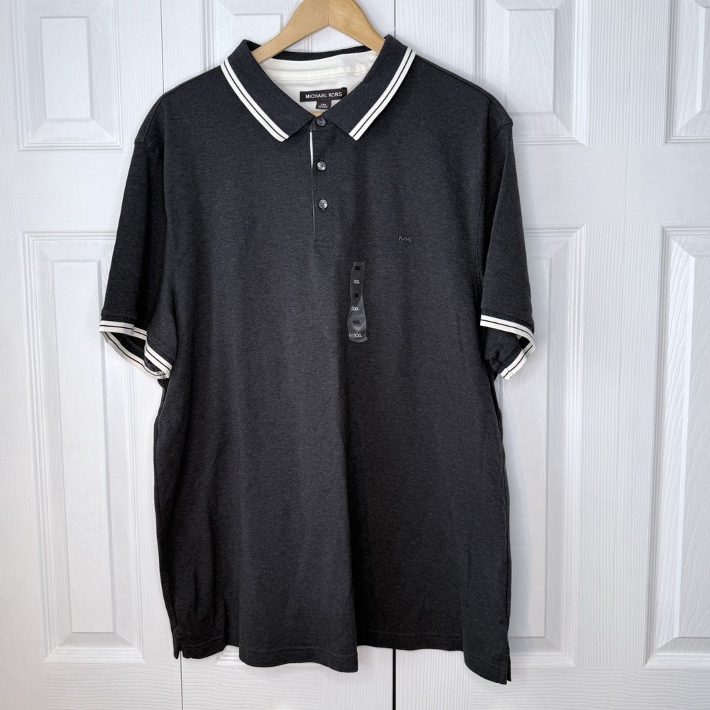MICHAEL KORS MEN'S SHORT SLEEVE REGULAR FIT POLO SHIRT GUN METAL HEATHER XXL NWT